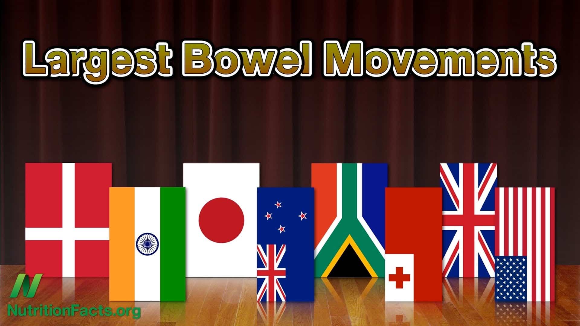 various countries' flags under a heading of "largest bowel movements"