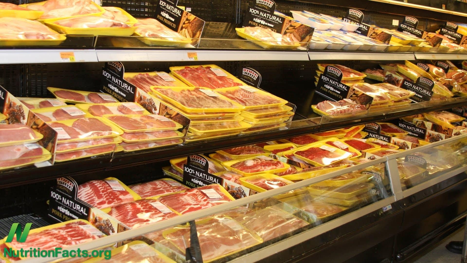 grocery store shelves of packaged meat