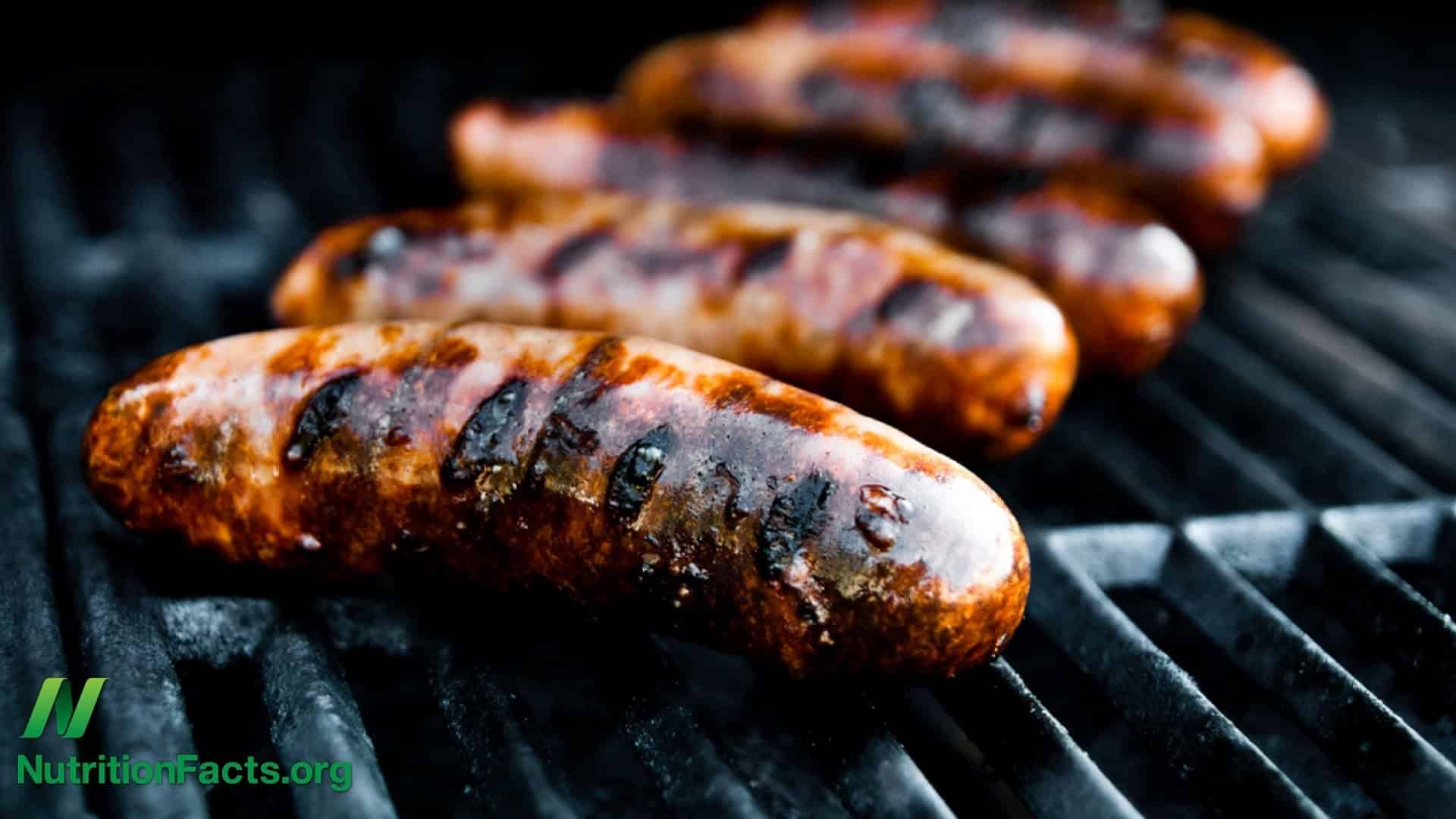 sausages on a grill