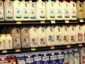 shelves of various cartons and bottles of milk