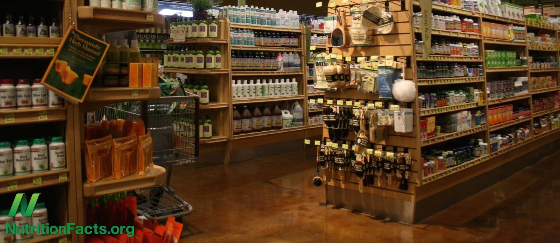 aisles in a health food store