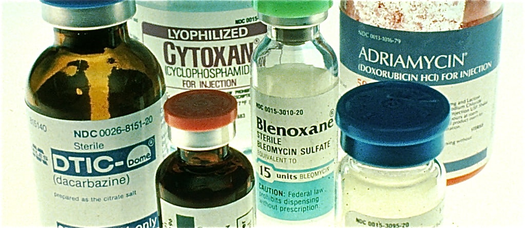 bottles of various chemotherapy drugs