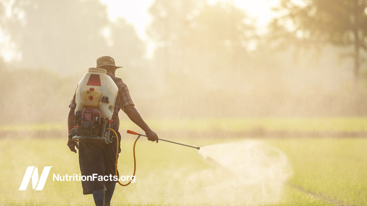 person spraying fields with chemicals