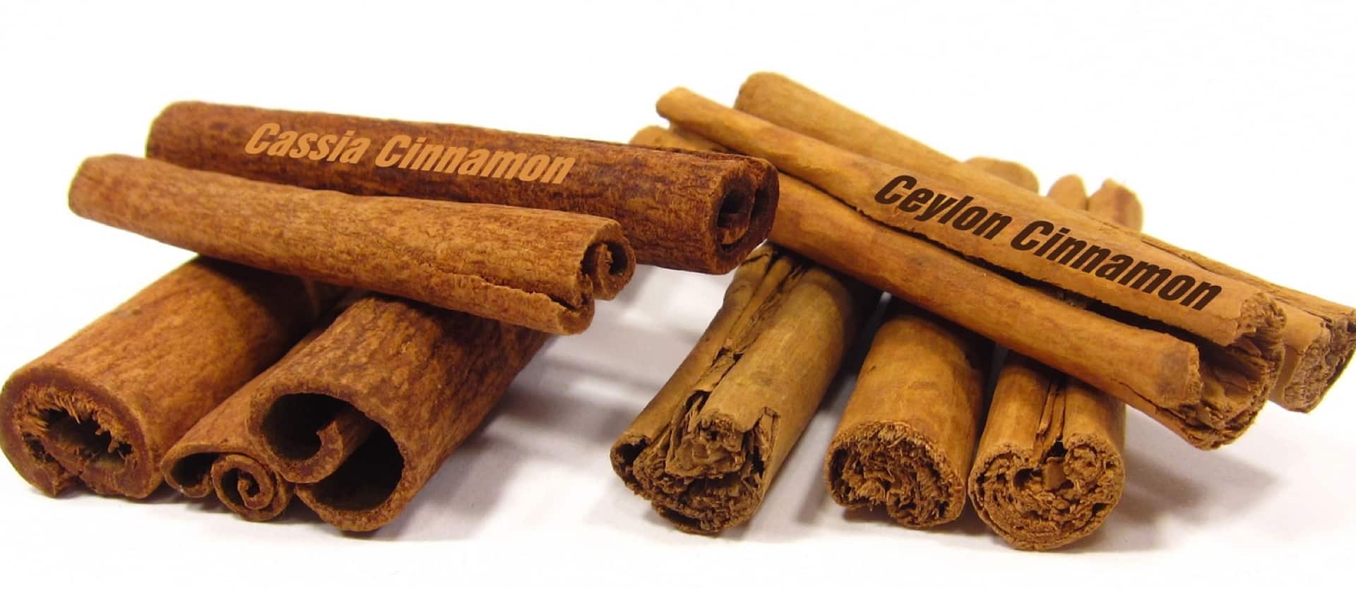 a stack of cassia cinnamon alongside a stack of ceylon cinnamon