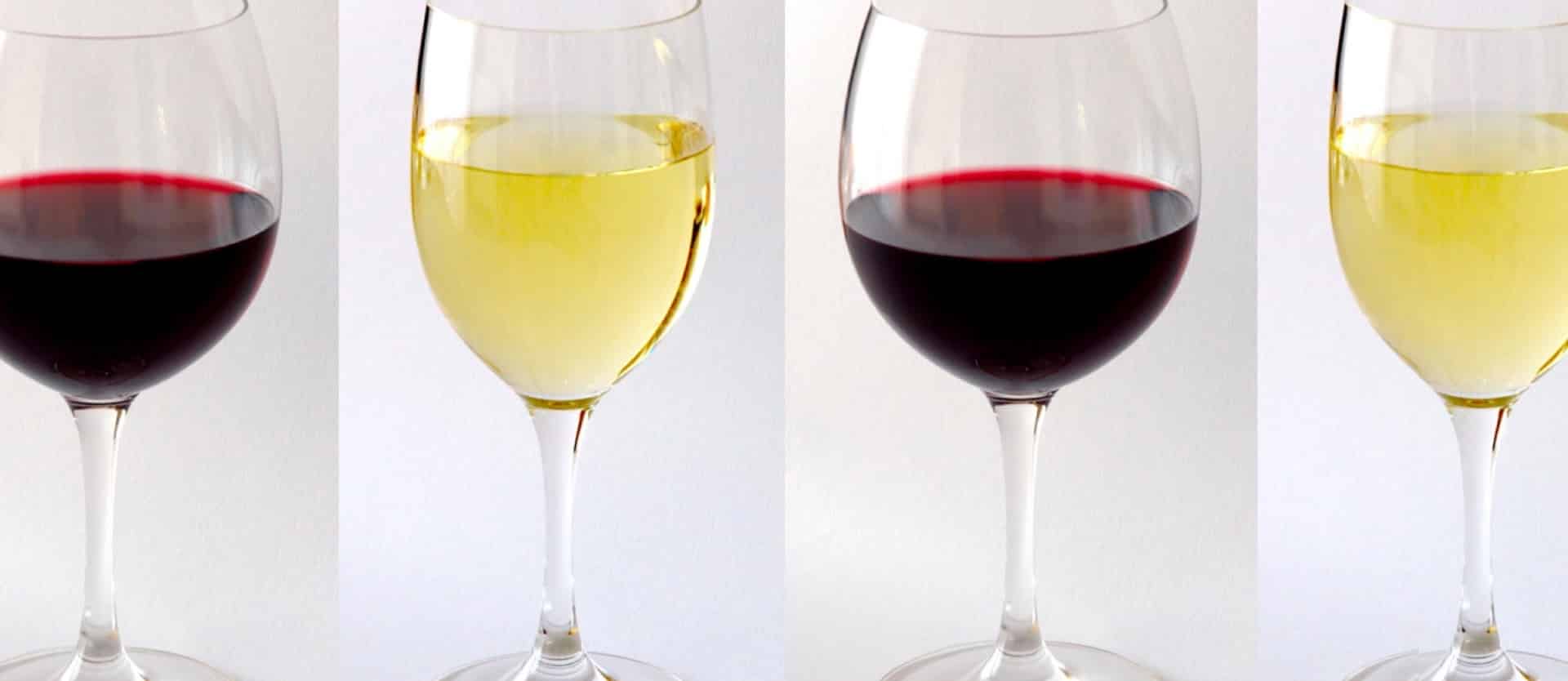 glass of white and glass of red wine