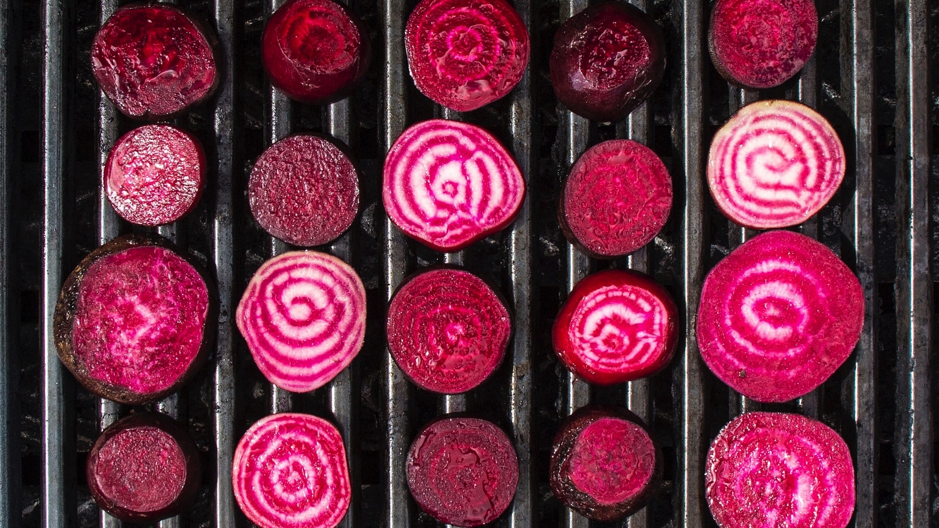 beet slices laying on a grill