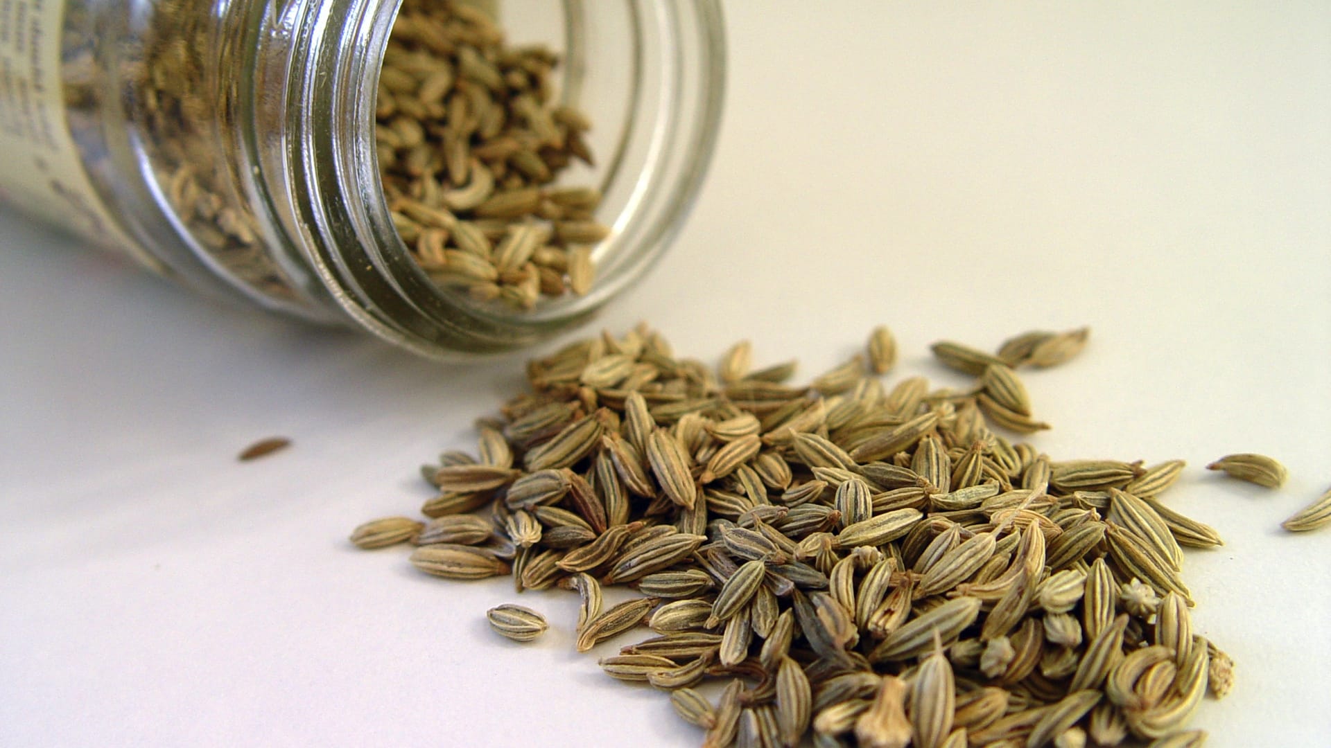 jar tipped over with fennel seeds spilling out