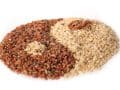 brown and white rice arranged into a yin yang symbol