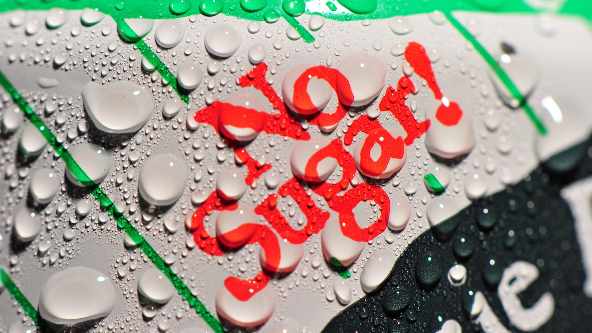 close of the words "no sugar" on a soda can