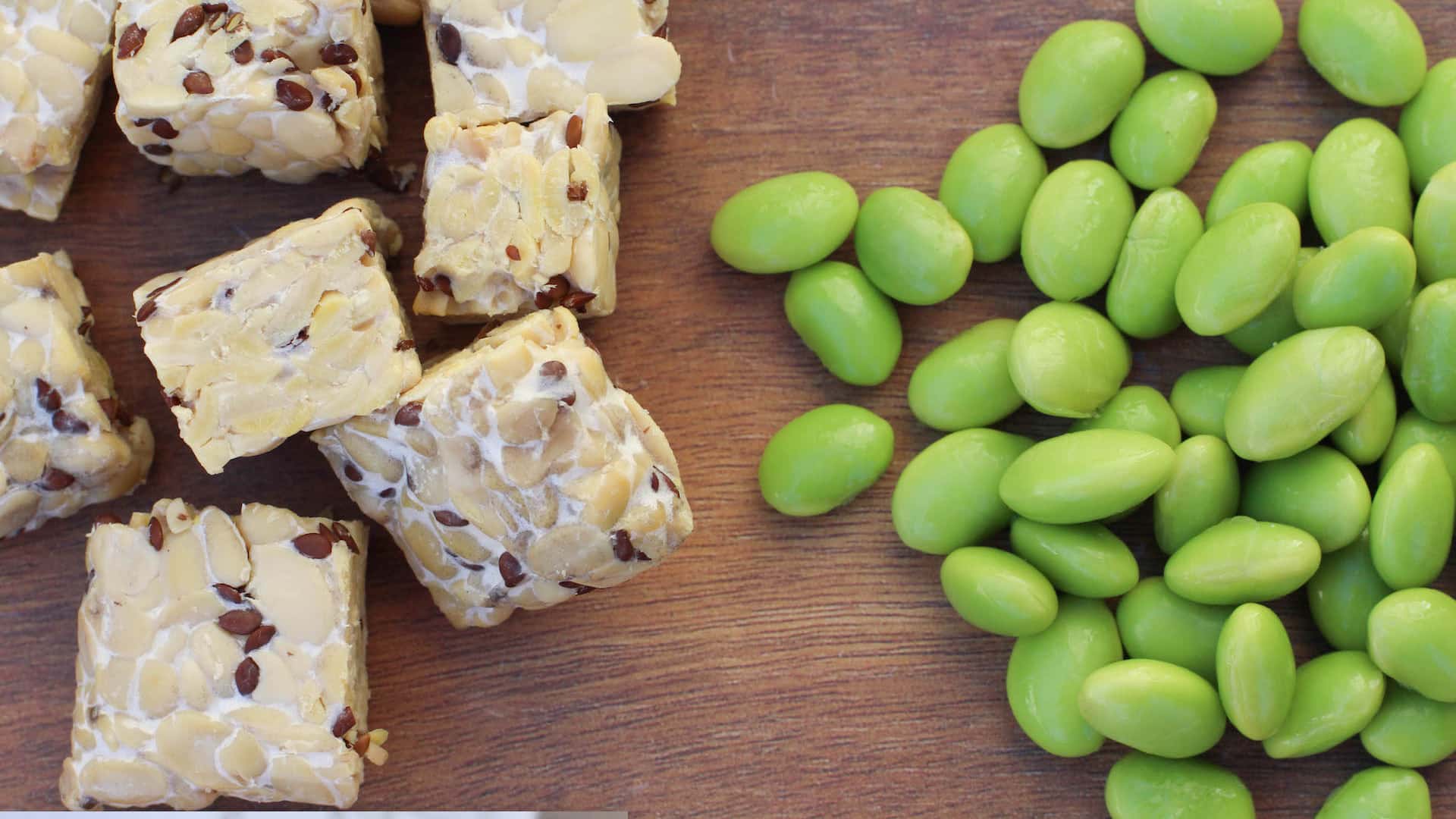cubes of tempeh and shelled edamame