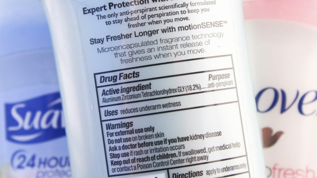 back of antiperspirant showing ingredients and warnings