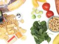 various process snacks on one side, and various fruits and vegetables on the other
