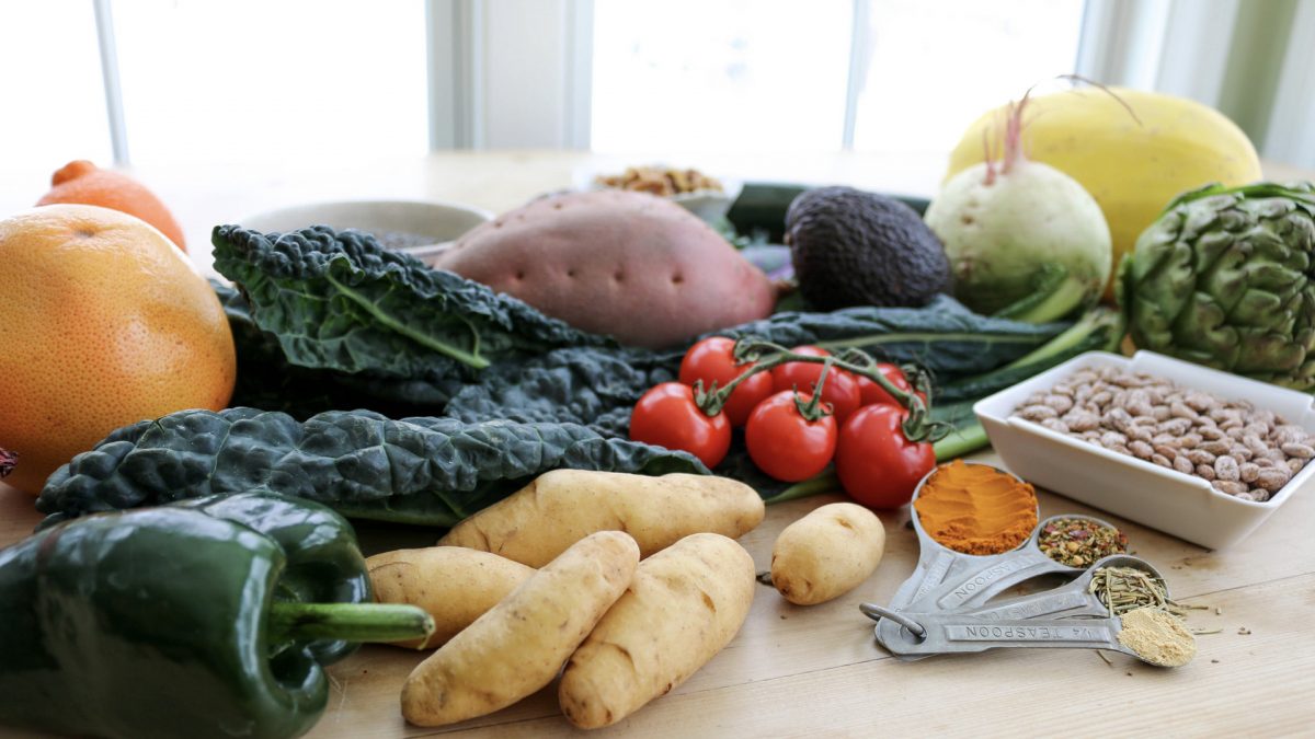 various fruits, vegetables, and spices