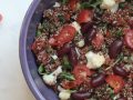 bowl of quinoa, vegetables, and beans