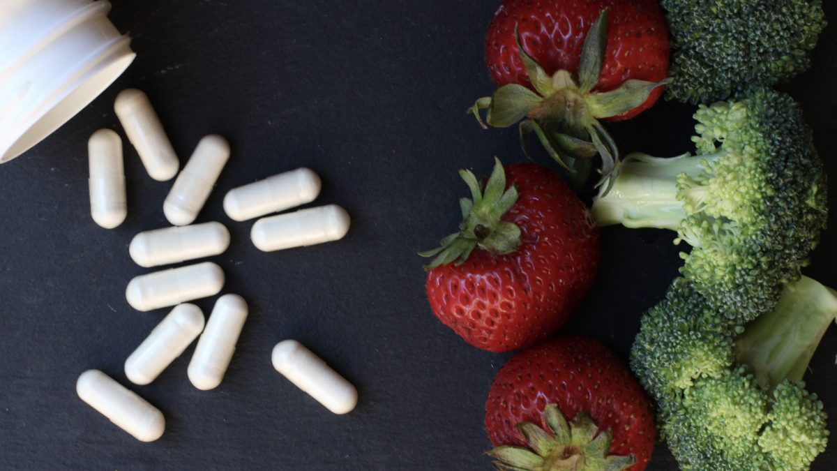 probiotic supplements, strawberries, and broccoli