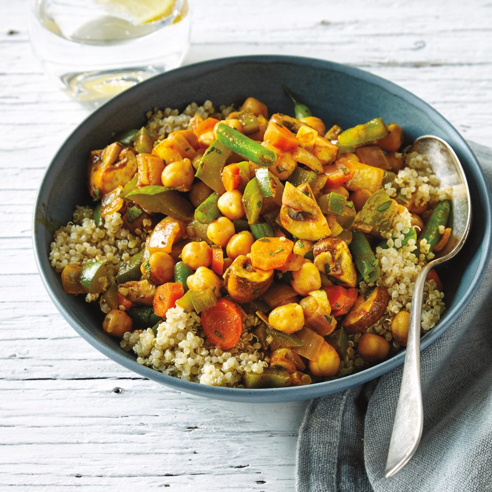 bowl of quinoa and chickpea vegetable tagine