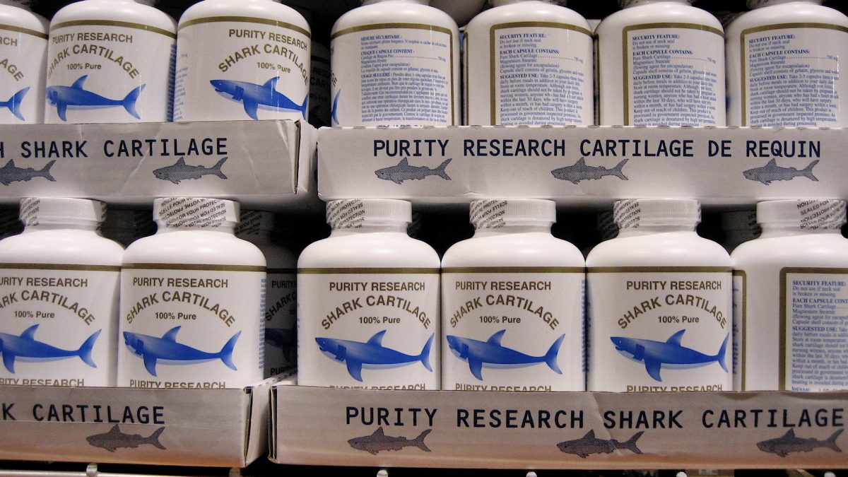 boxes of shark cartilage supplement bottles