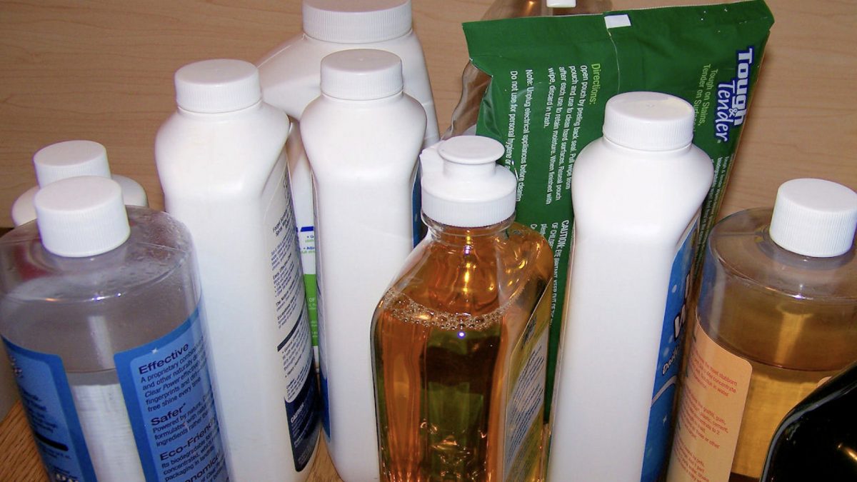 bottles of cleaning products