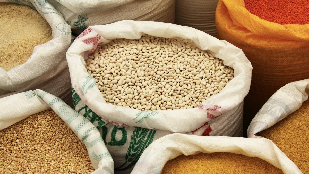 sacks of various whole grains