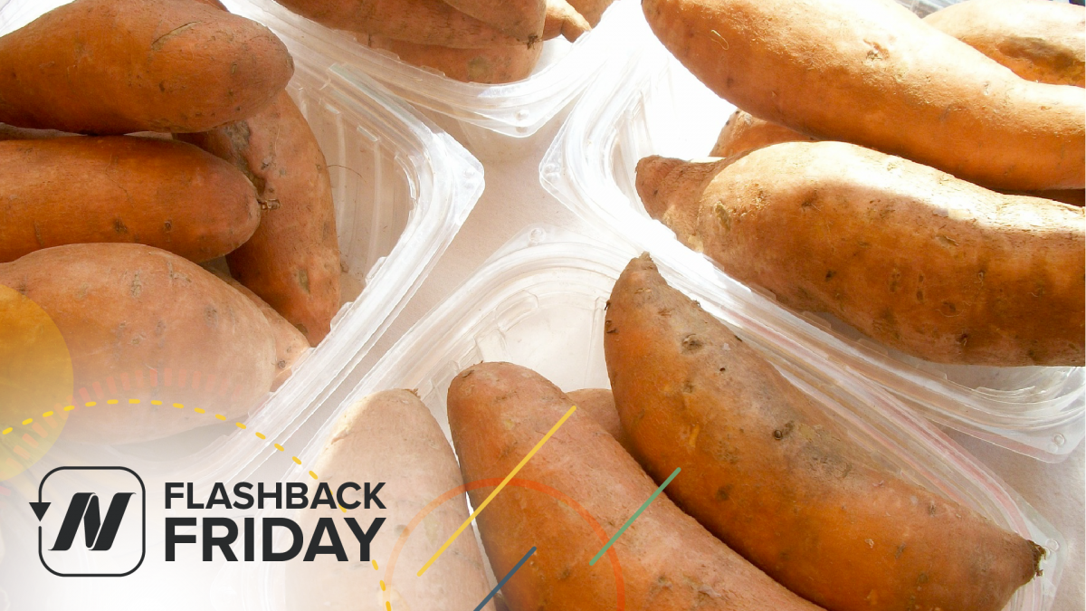 plastic containers filled with whole sweet potatoes