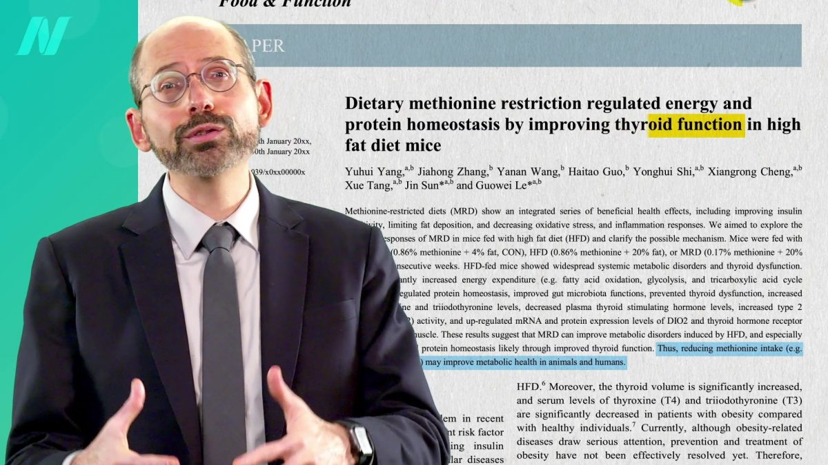 Dr. Greger in front of a snippet from a study on thyroid function