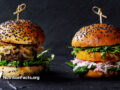 una hamburguesa de carne y otra vegetal