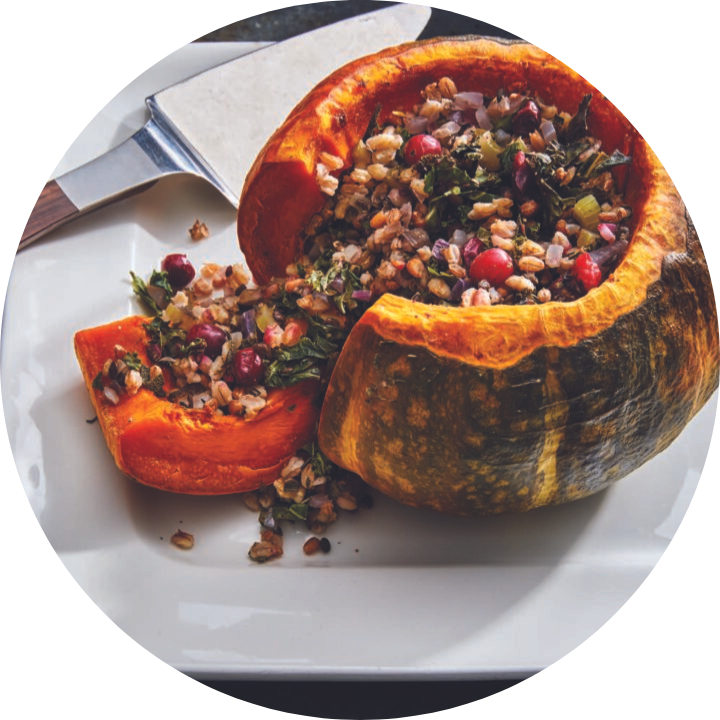 Roasted Kabocha with Kale-Cranberry Stuffing
