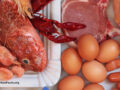 seafood, red meat and eggs