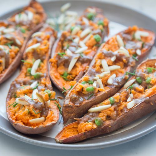 Stuffed Sweet Potatoes with Balsamic Date Glaze Stuffed Sweet Potatoes with Balsamic Date Glaze