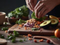 Unas manos preparando una comida con verduras