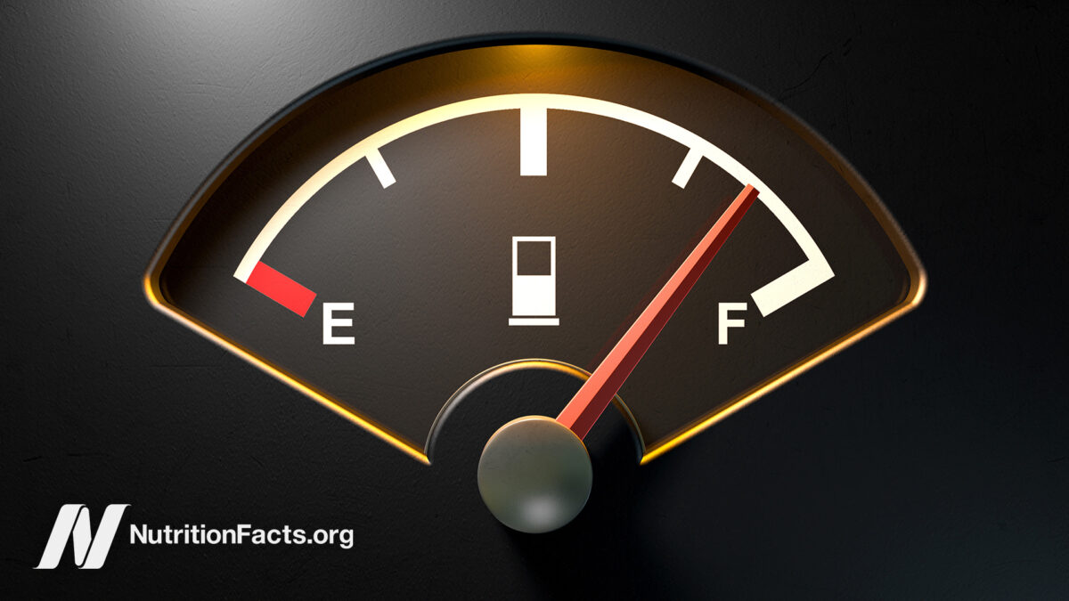 A place setting with a fuel gage in place of a plate