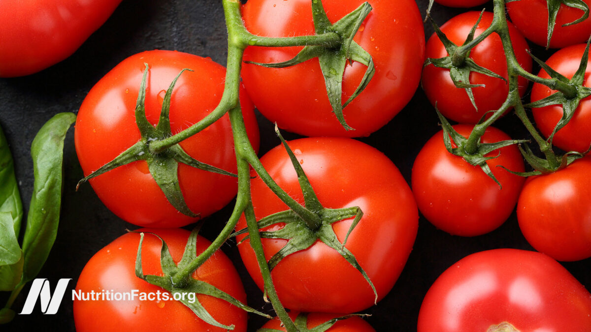 Tomatoes on the vine from above