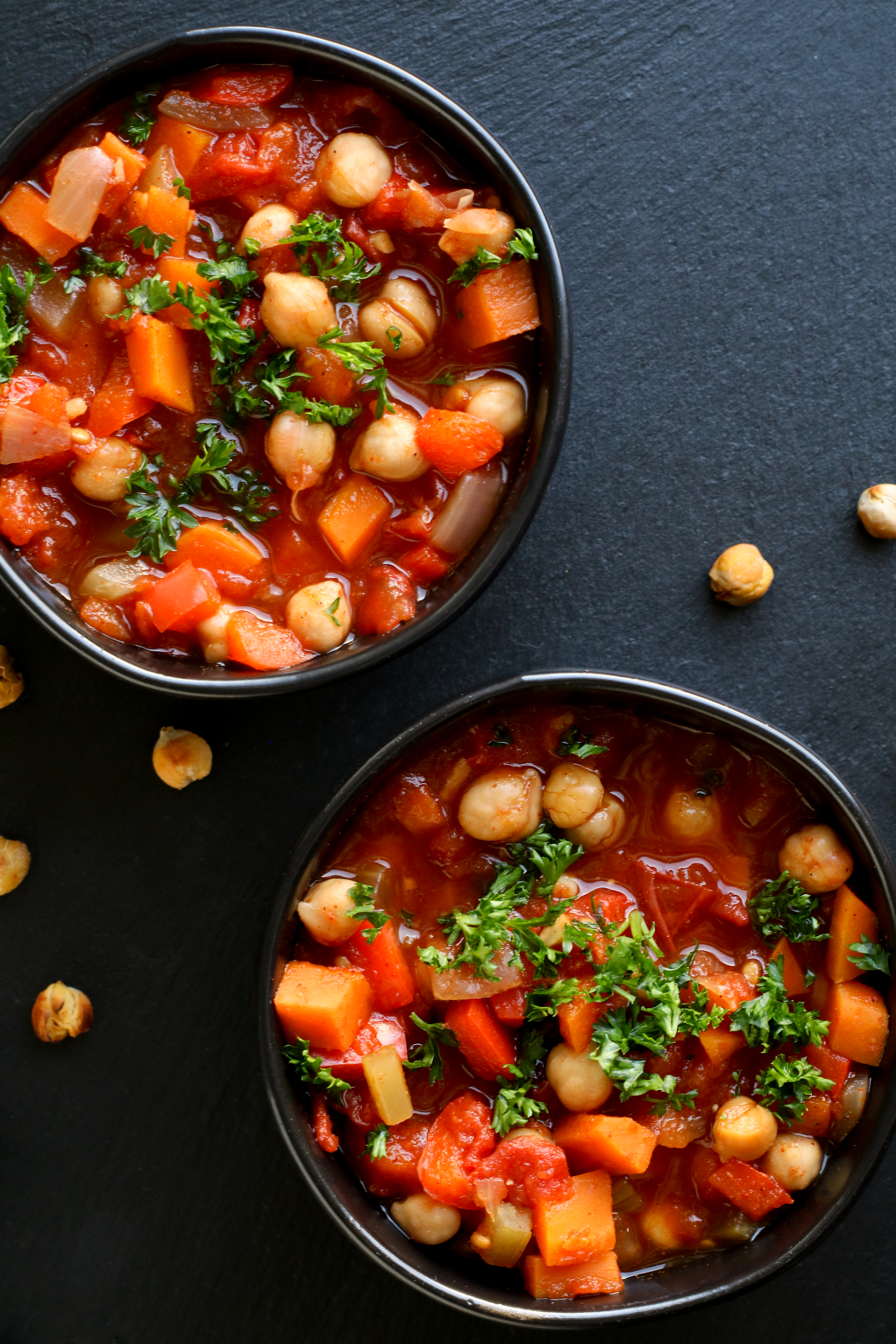 two bowls of chickpea chili