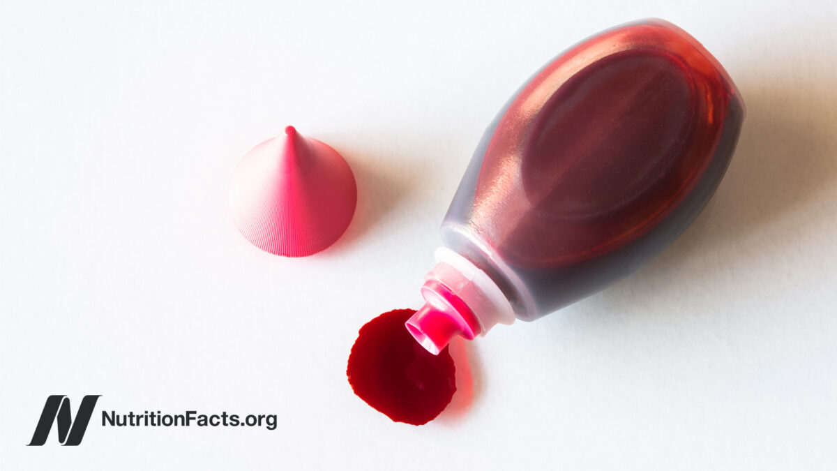 Red food coloring in a squeeze bottle