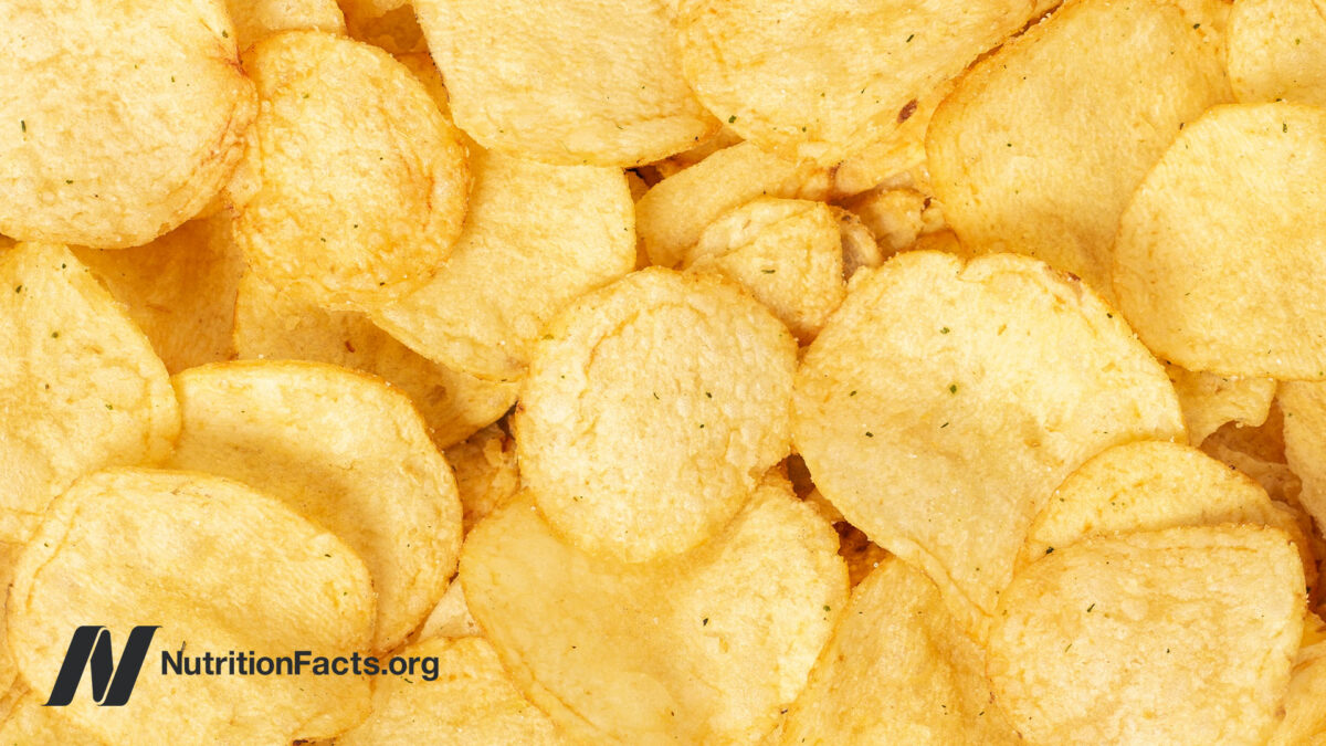 Overhead view of potato chips