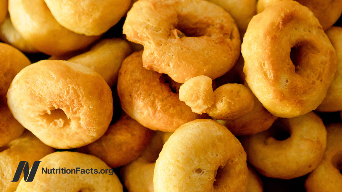 Overhead view of plain doughnuts